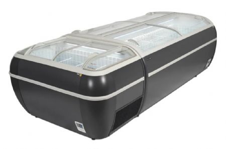Rfrigrateur conglateur lot de supermarch gris avec 4 couvercles coulissants incurvs - 1255 L - 2150 x 1465 x 930 mm