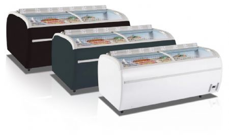 Rfrigrateur conglateur lot de supermarch gris avec 4 couvercles coulissants incurvs - 1255 L - 2150 x 1465 x 930 mm