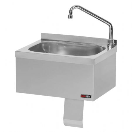 Évier inox avec déclenchement au genou et robinet mélangeur intégré