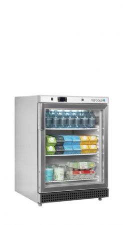 Mini armoire rfrigre positive inox avec une porte vitre 120 L - 600 x 585 x 855 mm