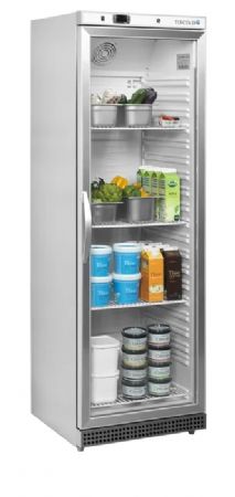 Armoire rfrigre positive inox avec une porte vitre 350 L - 600 x 585 x 1855 mm