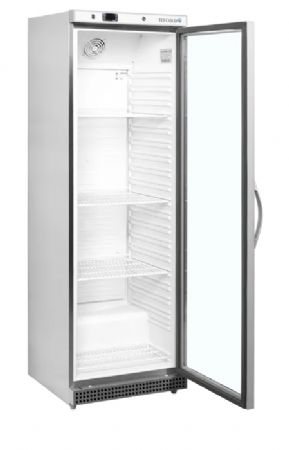 Armoire rfrigre positive inox avec une porte vitre 350 L - 600 x 585 x 1855 mm