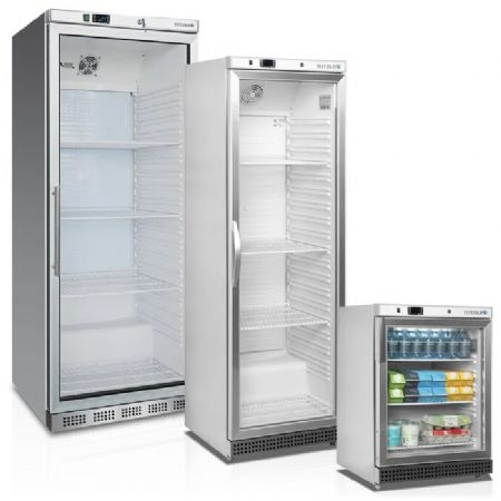 Armoire rfrigre positive inox avec une porte vitre 350 L - 600 x 585 x 1855 mm