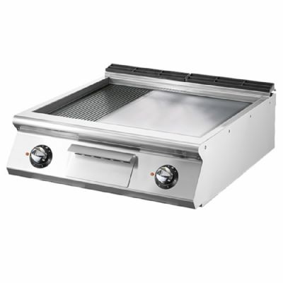Plancha �lectrique � poser rainur�e 1/3 et lisse 2/3 chrom�e surface 695x610 mm et puissance 15 kW