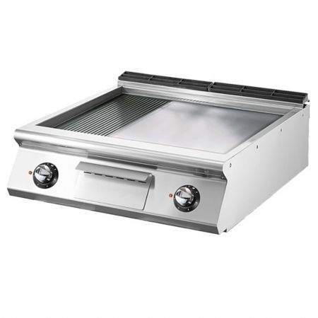 Plaque à snacker pro profondeur 900 surface 1/3 rainurée et 2/3 lisse chromée Triphasé 15 kW - Virtus - V9080FTREVCRT