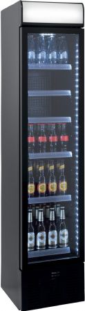 Vitrine à boissons étroite noire 1 porte battante vitrée, 130 L, 0/+7°C, 6 étagères - l2g - VBC125C