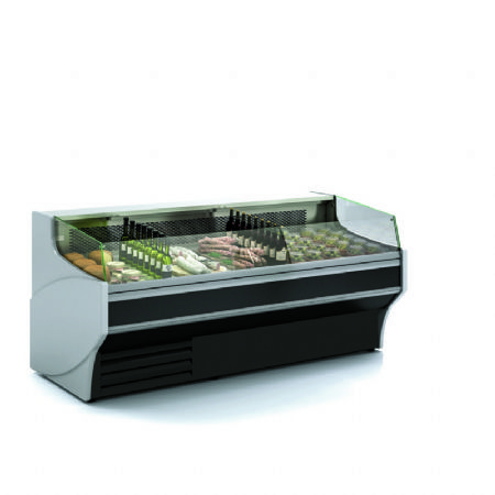 Vitrine libre service avec surface d'expo en inox profondeur 1100mm - 1265x1080x910mm
