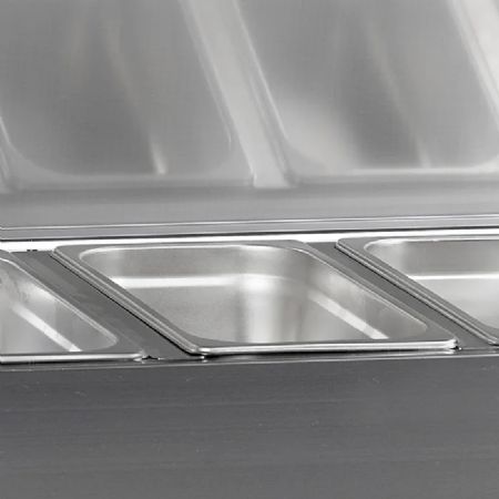 Vitrine rfrigre positive professionnelle en inox avec couvercle et 4 bacs GN 1/3 - 1200 x 395 x 260 mm