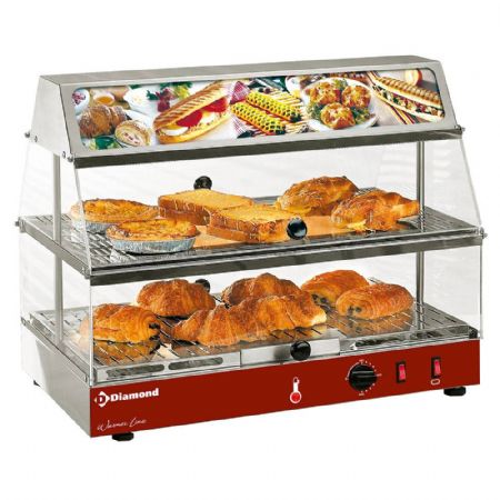 Vitrine chauffante professionnelle avec bloc lumineux, 2 étages, monophasé - Diamond - VLD2/R