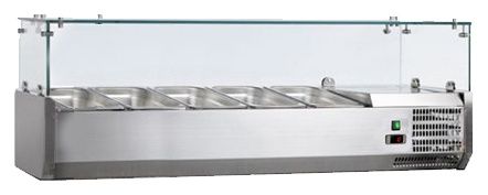 Vitrine à ingrédients réfrigérée inox avec pare-haleine verre, 4 GN 1/3 + 1 GN 1/2-150, +2/+8°C, L 1400 mm - l2g - VRX1400/380 Vitrine à ingrédients réfrigérée inox avec pare-haleine verre, 4 GN 1/3 + 1 GN 1/2-150, +2/+8°C, L 1400 mm - l2g - VRX1400/380