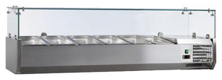 Vitrine à ingrédients réfrigérée inox avec pare-haleine verre, 5 GN 1/3 + 1 GN 1/2-150, +2/+8°C, L 1500 mm - l2g - VRX1500/380 Vitrine à ingrédients réfrigérée inox avec pare-haleine verre, 5 GN 1/3 + 1 GN 1/2-150, +2/+8°C, L 1500 mm - l2g - VRX1500/380