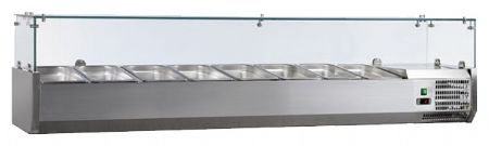 Vitrine à ingrédients réfrigérée inox avec pare-haleine verre, 8 GN 1/3-150, +2/+8°C, L 1800 mm - l2g - VRX1800/380 Vitrine à ingrédients réfrigérée inox avec pare-haleine verre, 8 GN 1/3-150, +2/+8°C, L 1800 mm - l2g - VRX1800/380