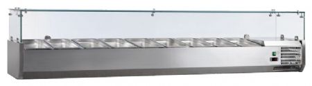 Vitrine à ingrédients réfrigérée inox avec pare-haleine verre, 9 GN 1/3-150, +2/+8°C, L 2000 mm - l2g - VRX2000/380 Vitrine à ingrédients réfrigérée inox avec pare-haleine verre, 9 GN 1/3-150, +2/+8°C, L 2000 mm - l2g - VRX2000/380