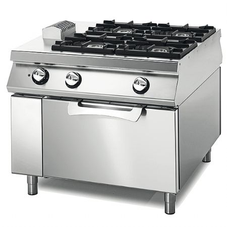 Cuisinire professionnelle  gaz avec 4 brleurs sur four lectrique statique tableau de contrle sur deux cts