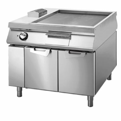 Plancha lectrique sur table avec portes et surface lisse chrome 900x735 mm - puissance 15 kW