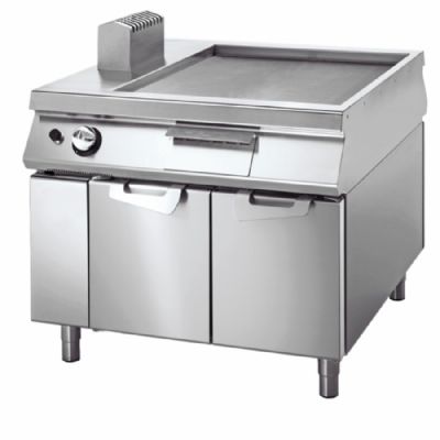 Plancha gaz sur table avec portes et surface lisse 900x735 mm - 14 kW