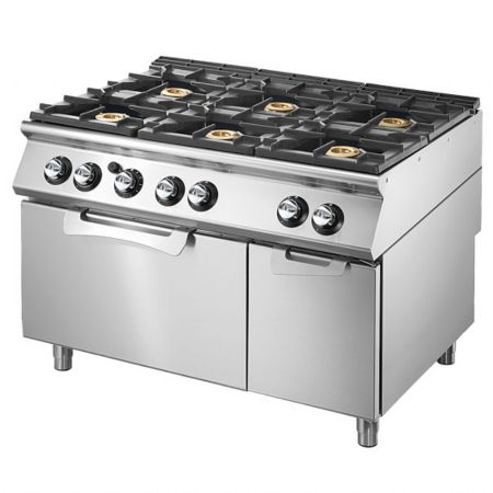 Fourneau profondeur 700 sur four électrique statique GN 2/1 et armoire fermée, 6 brûleurs gaz - Virtus - VS70120CFGE