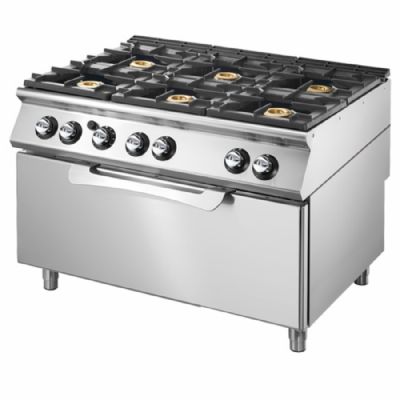 Cuisinière gaz avec four gaz statique 6 foyers puissance 35,8 kW Cuisinière gaz avec four gaz statique 6 foyers puissance 35,8 kW