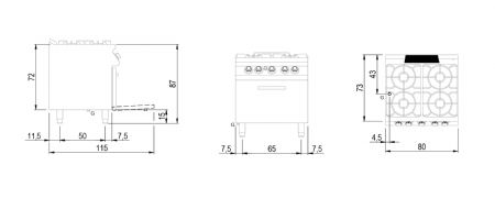 Cuisini�re � gaz 4 bruleurs sur four �lectrique GN 2/1