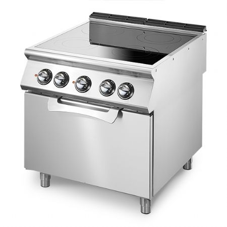 Fourneau profondeur 700 Plaque vitrocéramique sur four électrique statique GN 2/1, 4 zones de cuisson Triphasé 16/6 kW - Virtus - VS7080CFVE