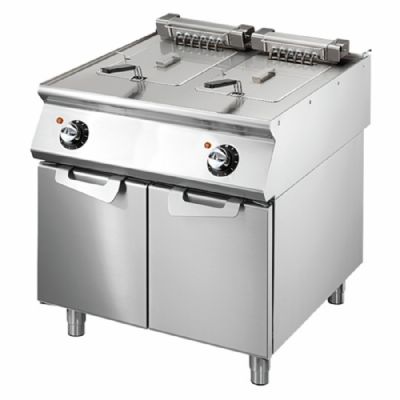 Friteuse électrique sur armoire inox avec 2 cuves 2x10 L puissance 18 kW triphasée Friteuse électrique sur armoire inox avec 2 cuves 2x10 L puissance 18 kW triphasée