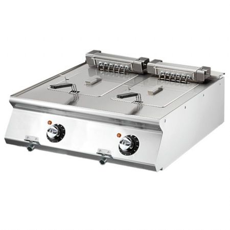 Friteuse cuisine pro profondeur 700 électrique de table, capacité 2 x 10 litres, triphasé, 18 kW - Virtus - VS7080FRE10T