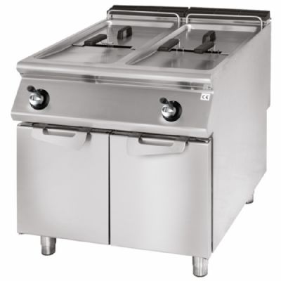 Friteuse gaz sur coffre inox commandes manuelles avec 2 cuves 2x13 L - 24 kW