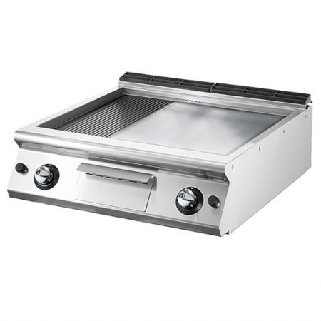 Plaque à snacker pro profondeur 700 gaz à poser avec 1/3 rainurée et 2/3 lisse 12 kW - Virtus - VS7080FTRGVT