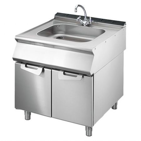 Plonge Inox 1 sur coffre 2 portes en acier inoxydable AISI 304 20/10 1 évier à droite 800x730x870 mm - Virtus - VS7080LAP Plonge Inox 1 sur coffre 2 portes en acier inoxydable AISI 304 20/10 1 évier à droite 800x730x870 mm - Virtus - VS7080LAP