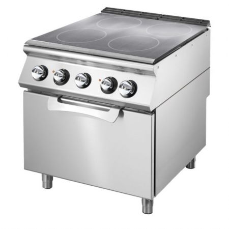 Fourneau profondeur 700 Plaque coup de feu électrique sur four statique GN 2/1, 4 zones de cuisson Triphasé 16/6 kW - Virtus - VS7080TPFE