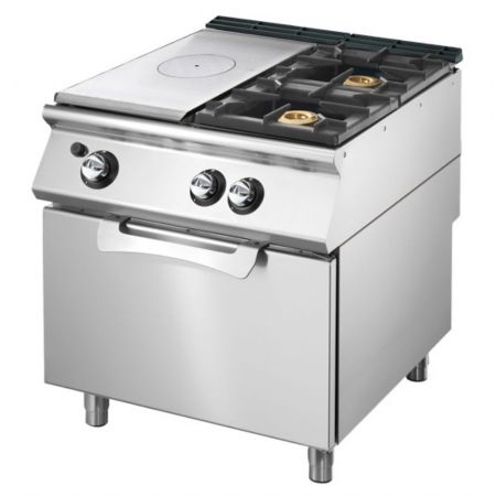 Fourneau profondeur 700 Plaque coup de feu gaz sur four statique GN 2/1 2 brûleurs - Virtus - VS7080TPPCFG Fourneau profondeur 700 Plaque coup de feu gaz sur four statique GN 2/1 2 brûleurs - Virtus - VS7080TPPCFG
