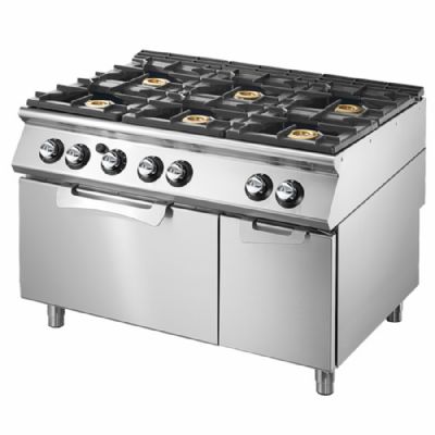 Cuisinière gaz avec four électrique GN 2/1 armoire fermée - 6 brûleurs Cuisinière gaz avec four électrique GN 2/1 armoire fermée - 6 brûleurs