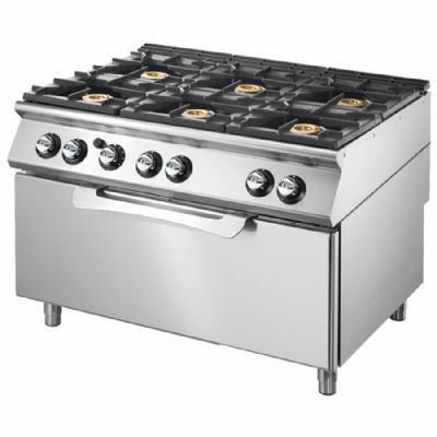 Cuisinière gaz avec four gaz statique 6 feux puissance 49 kW Cuisinière gaz avec four gaz statique 6 feux puissance 49 kW
