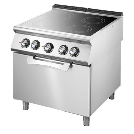 Fourneau profondeur 900 Plaque vitrocéramique sur four électrique statique GN 2/1, 4 zones de cuisson Triphasé 19.6 kW - Virtus - VS9080CFVE