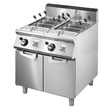 Cuiseur à pâte pro profondeur 900 gaz, 2 bacs GN 1/1, capacité 2 x 40 litres, 23,6 kW - Virtus - VS9080CPGS