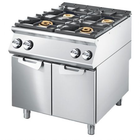 Fourneau profondeur 900 à gaz 4 brûleurs sur soubassement avec portes, puissance 36 kW - Virtus - VS9080PCGSP