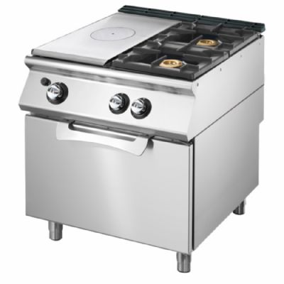 Fourneau gaz avec plaque coup de feu sur four gaz statique GN 2/1 avec 2 brleurs