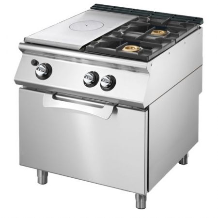 Fourneau profondeur 900 plaque coup de feu gaz sur four statique GN 2/1 2 brûleurs - Virtus - VS9080TPPCFG