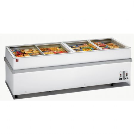 Congélateur horizontal supermarché panoramique 2 compresseurs et 2 températures couvercles coulissants vitrés, capacité 1000 L - Diamond Promo - VT250E/N-R2
