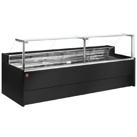 Vitrine réfrigérée de Boucherie Charcuterie Comptoir à vitre droite 90° sur pistons, ventilée, réserve - Noire - 2000 mm - Diamond Promo - VZ20/B5-VR2