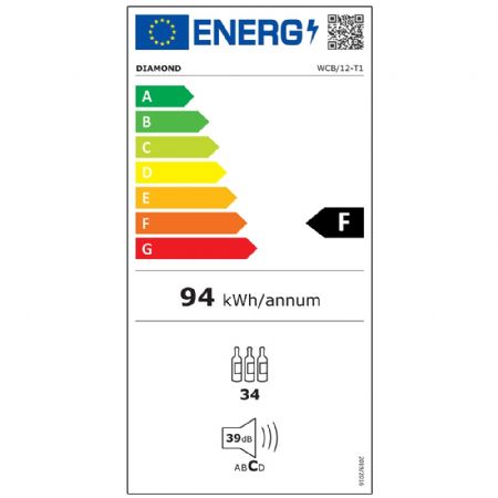 Cave à Vins ventilée, porte en acier inox, 106 L, 34 bouteilles, 6 étagères, positive - Diamond Promo - WCB/12-T1