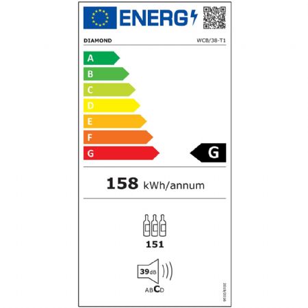 Cave à Vins Vitrine ventilée, porte en acier inox, 470 L, 165 bouteilles, 8 étagères, positive - Diamond Promo - WCB/38-T1