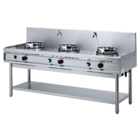 Fourneau wok gaz 3 feux avec couronne amovible et robinet d'eau - Diamond - WGL3-20