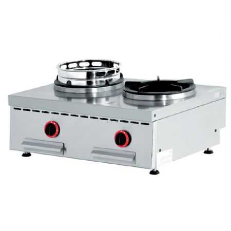 Wok à poser gaz 2 feux chacun avec couronne amovible - Diamond - WGX2-8/T
