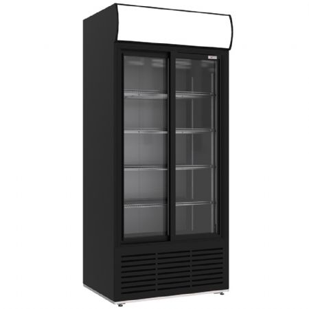 Armoire réfrigérée positive 783 L 2 portes coulissantes avec caisson lumineux noire - Diverso By Diamond - WR-80AC-SB
