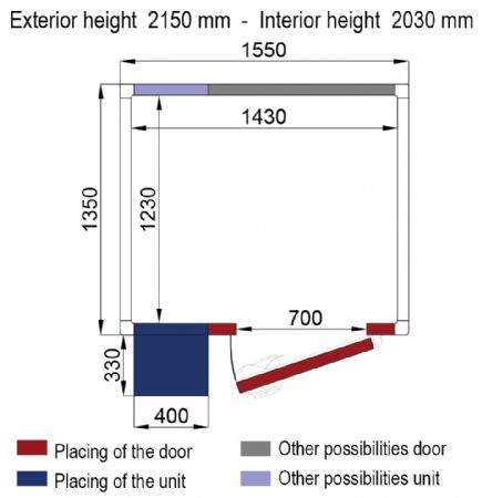 Chambre froide positive avec groupe 1550x1350x2150 mm isolation 60 mm - Diverso by Diamond - WR-C1714-SP6A