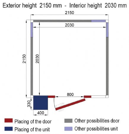 Chambre froide positive isolation 60 mm avec groupe frigorifique 2150x2150x2150 mm - Diverso by Diamond - WR-C2226-SP6D
