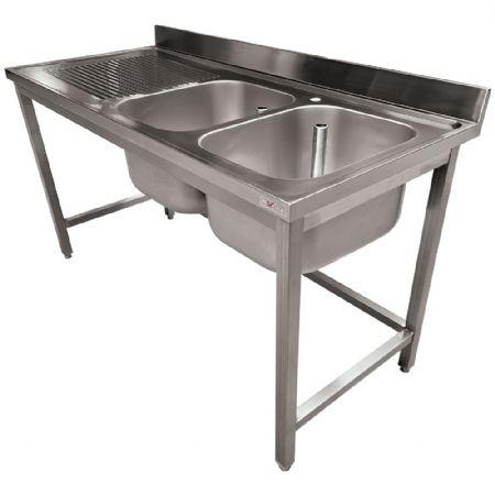 Plonge professionnelle inox AISI 304/430 2 cuves égouttoir gauche 1800x700x900 mm - Diverso By Diamond - WR-C2E1-8G