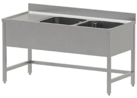 Plonge inox 2 cuves avec égouttoir à gauche en inox 1600x700x850/880 mm - Diverso by Diamond - WR-C2E1-DS6