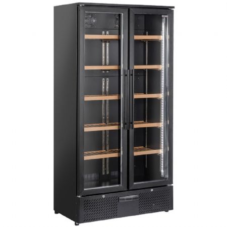 Cave à Vins vitrine double porte, 460 L, 144 bouteilles, 10 clayettes, 1 température, noire - Diverso By Diamond - WR-CWP2-75